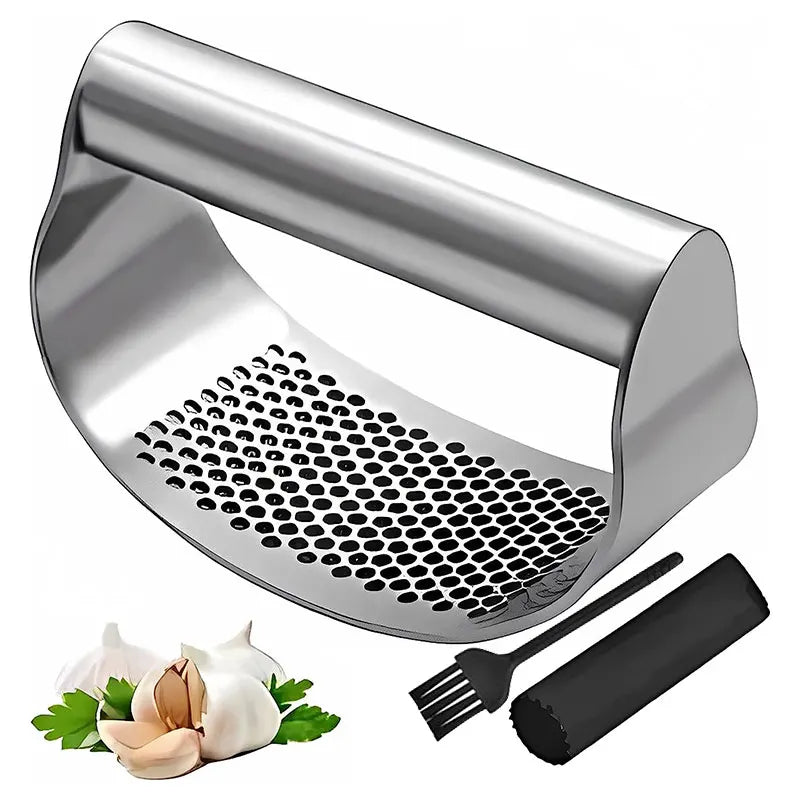 Stainless Steel Rocker Garlic Press - One-Hand Crusher for Garlic, Ginger & Herbs (No Peeling Needed, Dishwasher Safe)