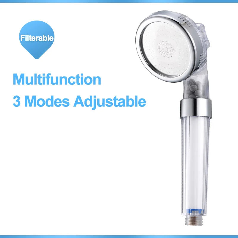 High-Pressure 3-Mode Filter Shower Head - Anion Mineral Bead Filtration, Water-Saving, Spa-Style Nozzle (Universal Fit)