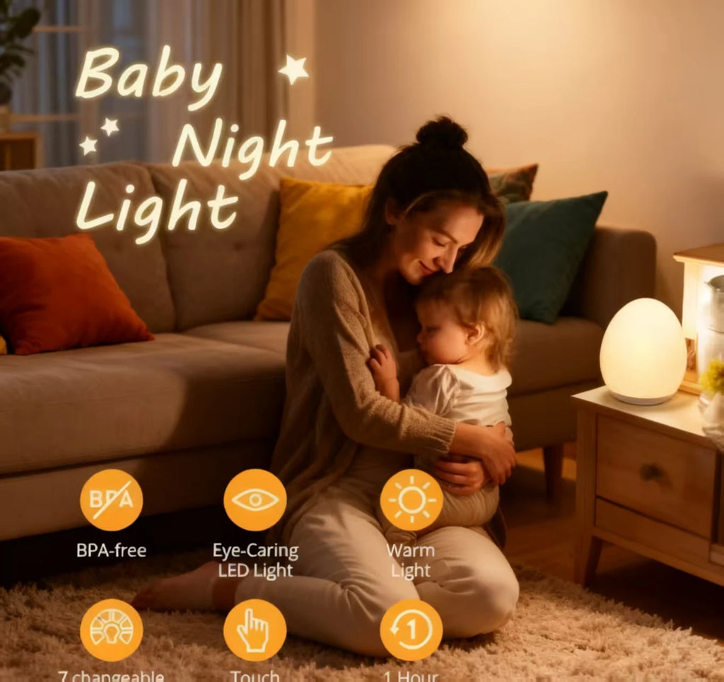 RGB Egg Night Light — Dimmable, Portable, Kids, Bedroom, Nursery, Baby
