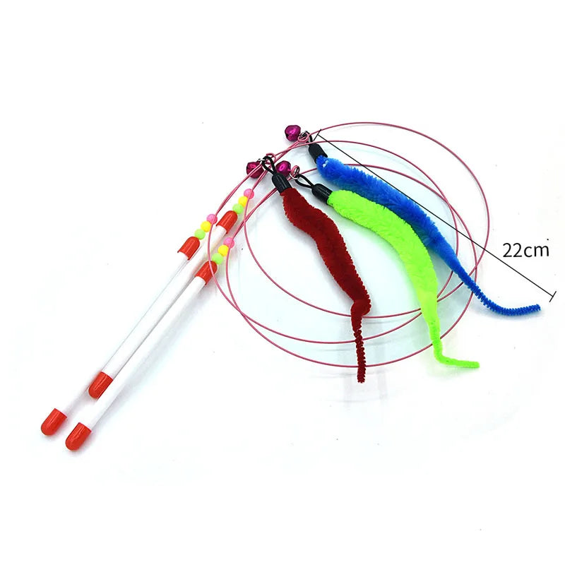 Interactive Cat Teasing Wand - Feather + Bell + Plush Mouse Wire Toy, 14 Color Variants for Indoor Play & Exercise