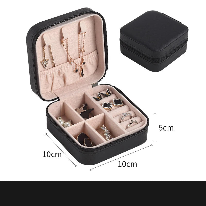 Portable Jewelry Travel Organizer - Compact Leather Case for Earrings Necklaces Rings, Multi-Compartment Travel Jewelry Box, Anti-Tarnish Storage