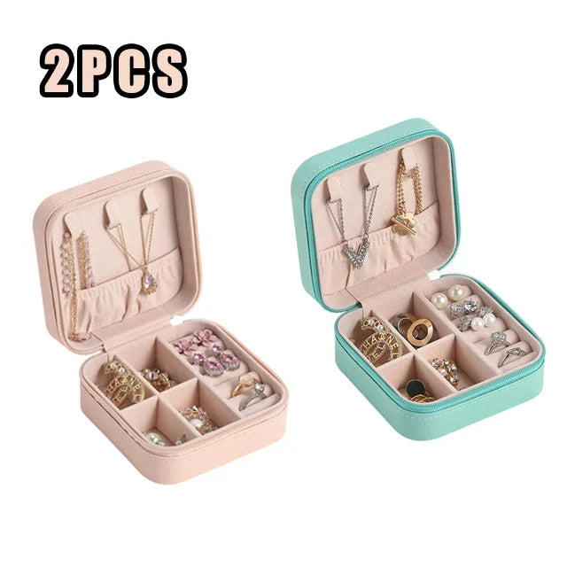 Portable Jewelry Travel Organizer - Compact Leather Case for Earrings Necklaces Rings, Multi-Compartment Travel Jewelry Box, Anti-Tarnish Storage