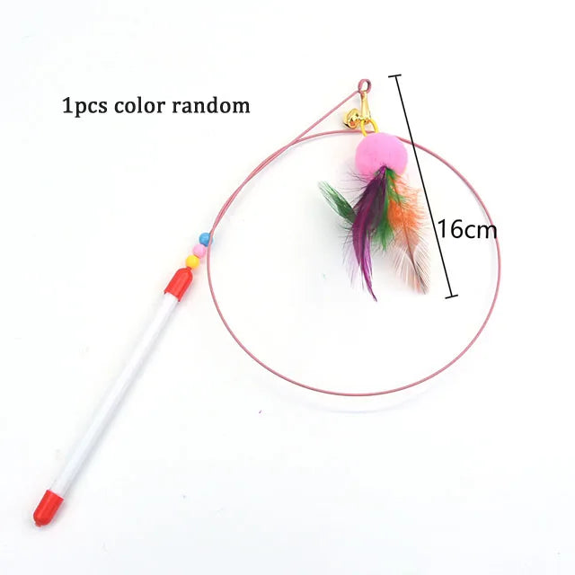 Interactive Cat Teasing Wand - Feather + Bell + Plush Mouse Wire Toy, 14 Color Variants for Indoor Play & Exercise