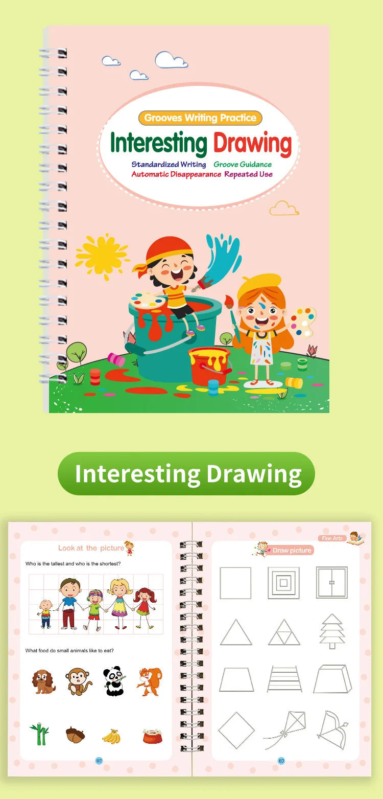 Magic Grooved Practice Copybook — Reusable Tracing, Calligraphy, Lettering, Preschool, Handwriting