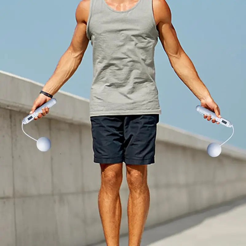 Counting Jump Rope - Smart Workout Skipping Rope with Digital Counter & Timer, Silicone Handles, Adjustable Length, Cardio Fitness Training Tool