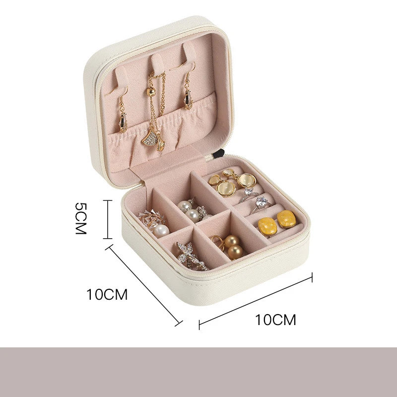 Portable Jewelry Travel Organizer - Compact Leather Case for Earrings Necklaces Rings, Multi-Compartment Travel Jewelry Box, Anti-Tarnish Storage
