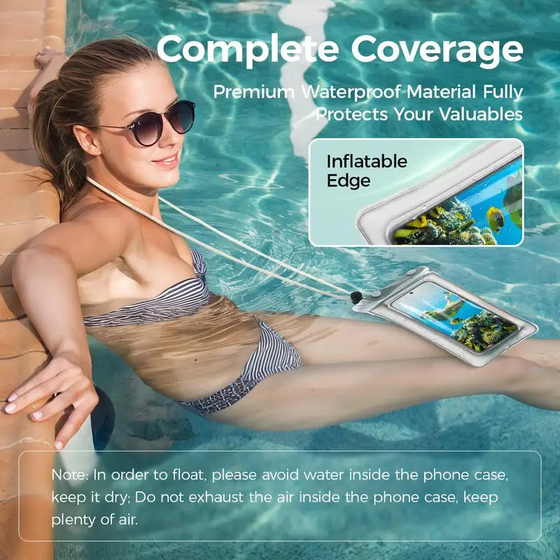 Waterproof Phone Pouch — 2-Pack, Submersible, Underwater, Swimming, Beach, Pool, Kayaking