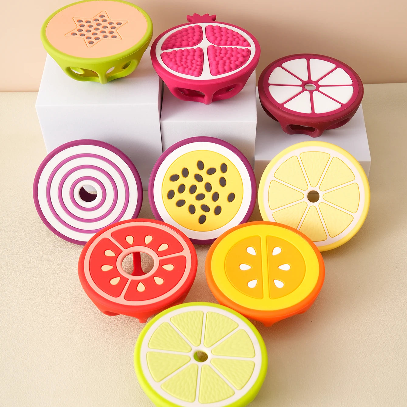 Fruit & Veggie Silicone Baby Teether - BPA-Free, Food-Grade, Sensory Texture for Sore Gums & Molar Relief (10 Cute Designs)