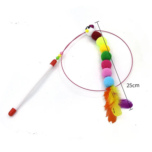 Interactive Cat Teasing Wand - Feather + Bell + Plush Mouse Wire Toy, 14 Color Variants for Indoor Play & Exercise