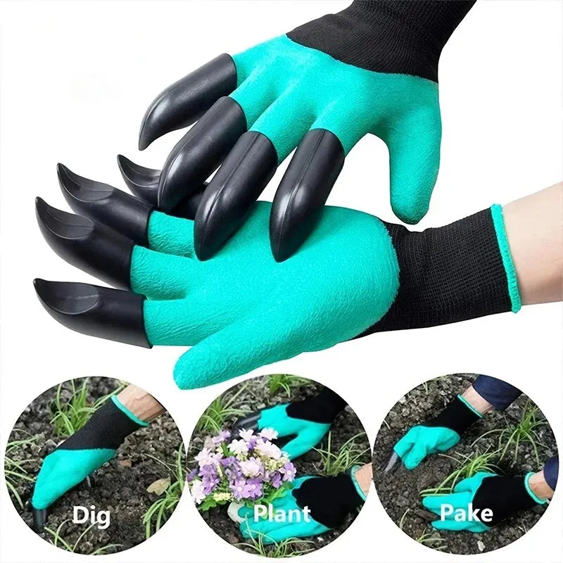 Garden Gloves with Claws - Waterproof Stab-Resistant Latex Gardening Gloves, Digging Planting Weeding, Non-Slip Grip, Unisex Outdoor Work Gloves