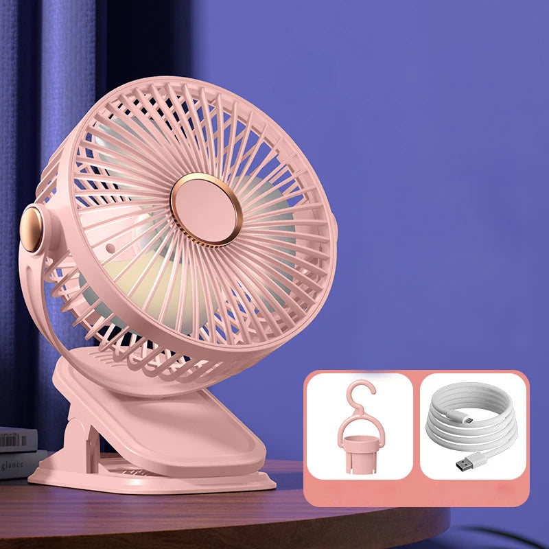 Portable Stroller Fan — USB Rechargeable, Flexible Tripod, Clip-On, Quiet, Safe for Babies