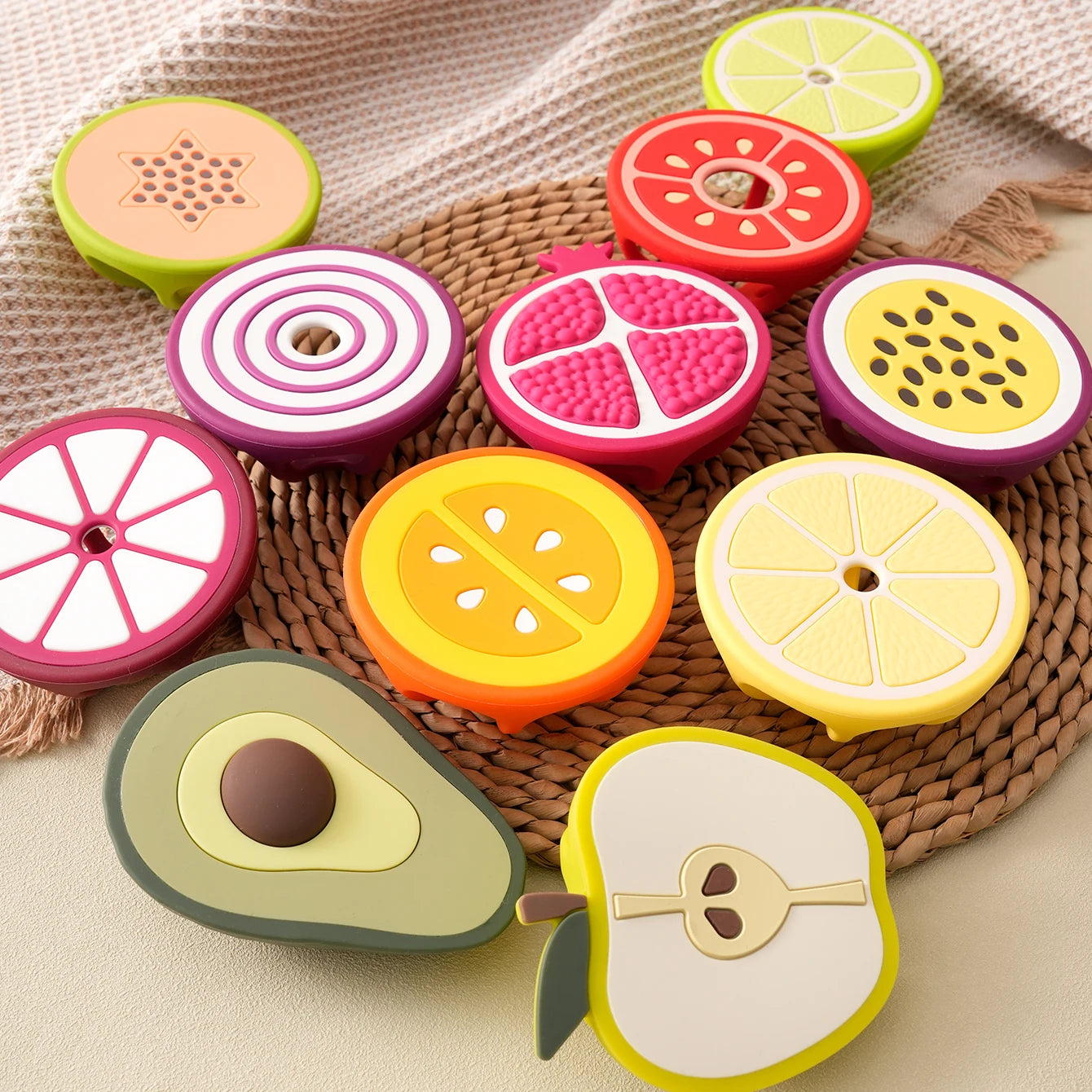 Fruit & Veggie Silicone Baby Teether - BPA-Free, Food-Grade, Sensory Texture for Sore Gums & Molar Relief (10 Cute Designs)