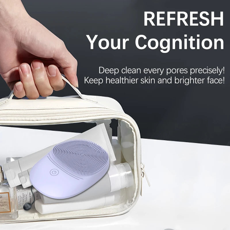Sonic Silicone Facial Cleansing Brush - Electric Vibrating Face Scrubber, Deep Pore Exfoliator, Waterproof Skin Care Massager, USB Rechargeable