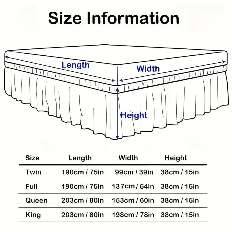 Bed Skirt — Wrinkle-Resistant, Easy Fit, Dust Ruffle, Platform-Free, All-Around Elastic, Durable Microfiber