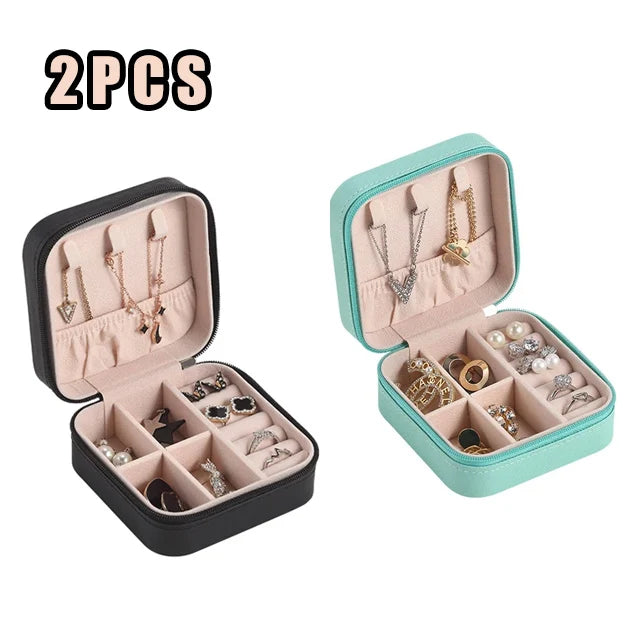 Portable Jewelry Travel Organizer - Compact Leather Case for Earrings Necklaces Rings, Multi-Compartment Travel Jewelry Box, Anti-Tarnish Storage