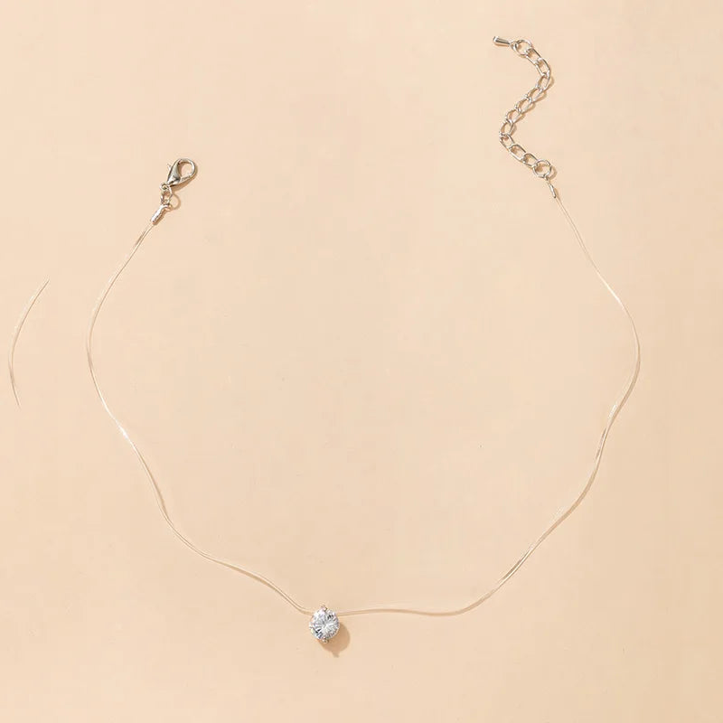 Floating Pendant Necklace — Invisible Chain, Sparkling CZ, Dainty, Minimalist, Hypoallergenic, Gift for Her