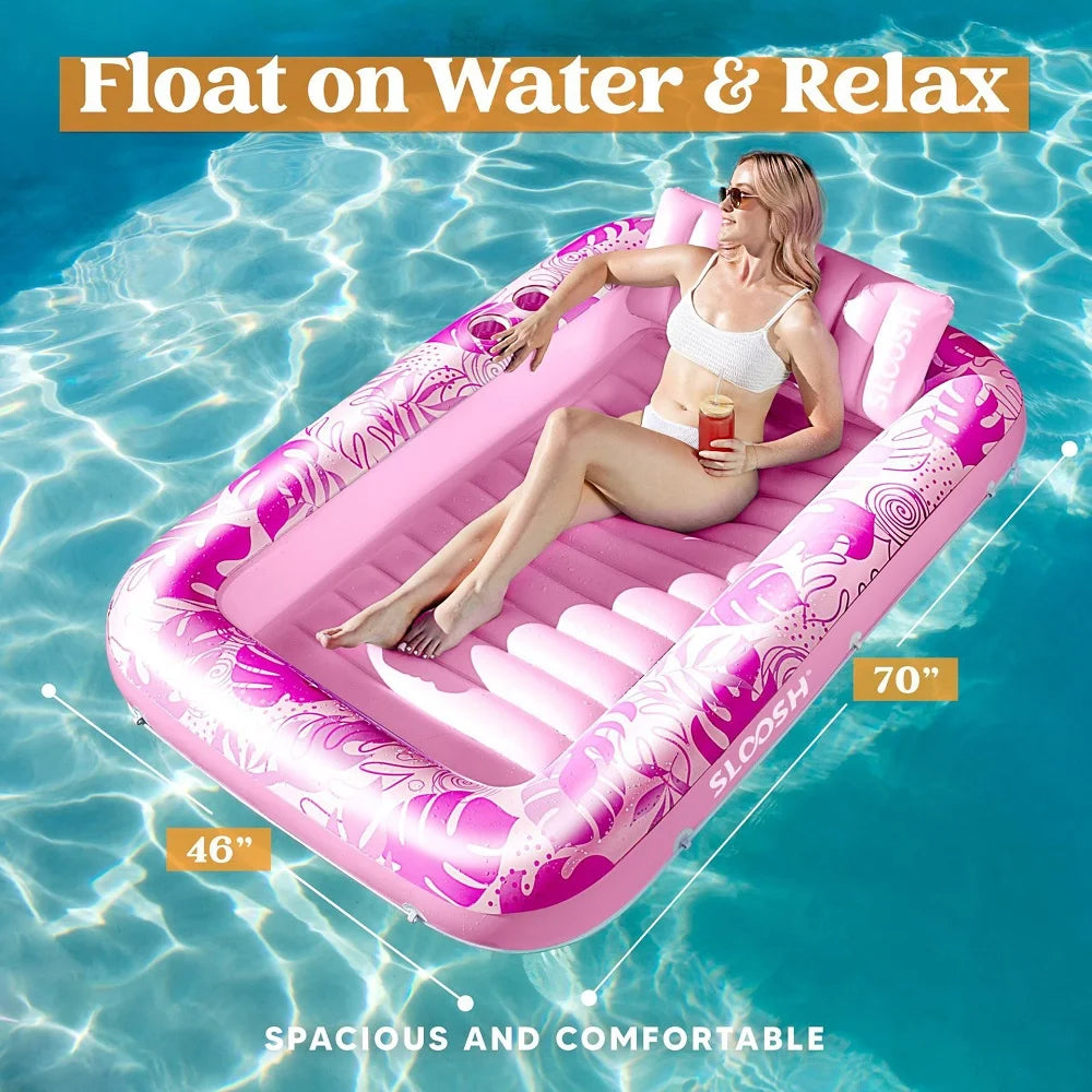 Inflatable Pool Lounge — Comfortable, Durable, with Cup Holder, Headrest, Backrest, Armrests