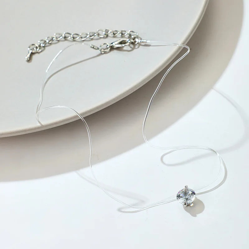 Floating Pendant Necklace — Invisible Chain, Sparkling CZ, Dainty, Minimalist, Hypoallergenic, Gift for Her