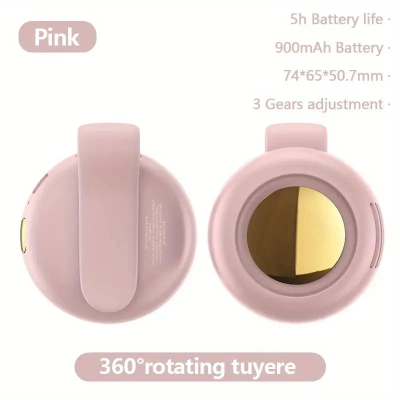 Hands-Free Bladeless Wearable Mini Fan - 3 Speeds, USB Rechargeable, Clips to Waist or Sits on Desk for Personal Cooling