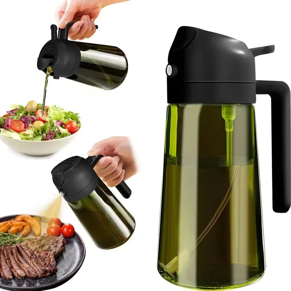 Light-Blocking Olive Oil Sprayer & Dispenser - 470ml 2-in-1 Dark Glass Bottle for Cooking, Salads, Air Fryer, Baking