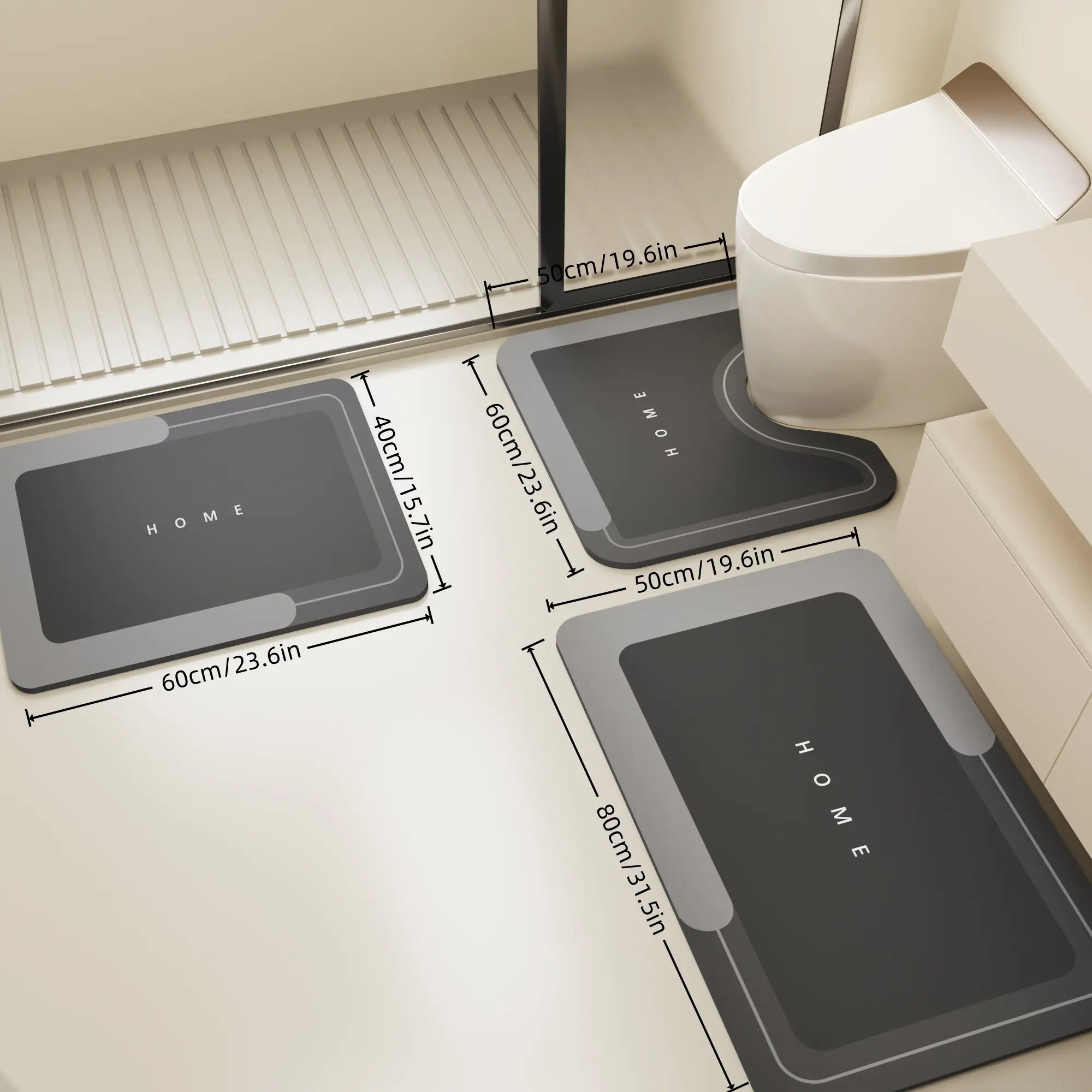 Bathroom Toilet Mat, 3-Piece Set, Quick-Drying Water-Absorbing Floor Mat, Rubber Anti-Slip Bottom Design, Suitable for Bathroom, Washbasin, Toilet, Kitchen, Living Room, beside the Bathtub, Laundry Room, Bathroom Decoration. Bathmat