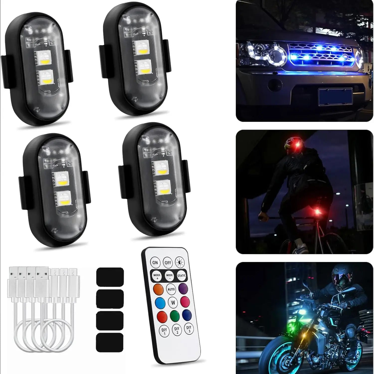 RGB Led Aircraft Strobe Light Remote Wireless Motorcycle Flash Light Warning Lights for Bike Car Multifunctional