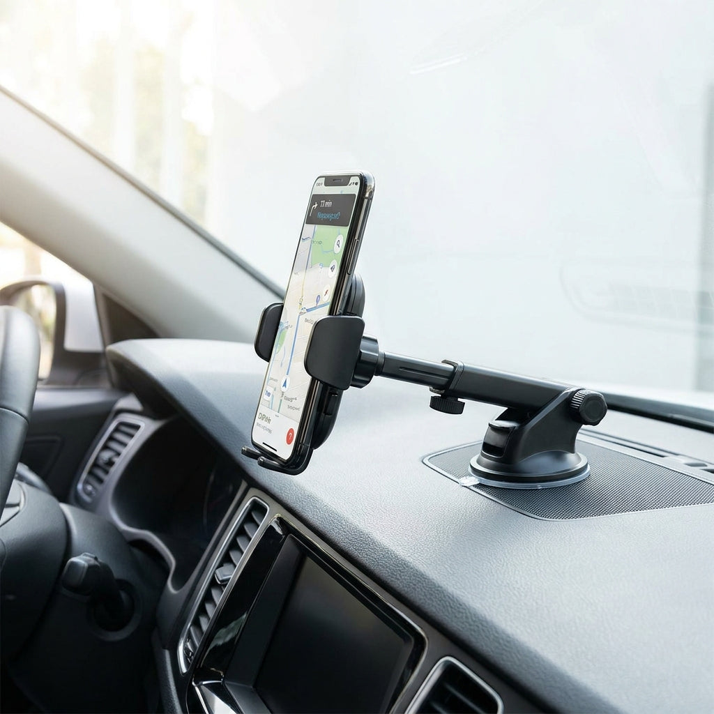 Magnetic Car Phone Mount - N52 Strong Magnet Dashboard Windshield Holder, Telescopic Arm Suction Cup, Universal Phone Stand for iPhone Android