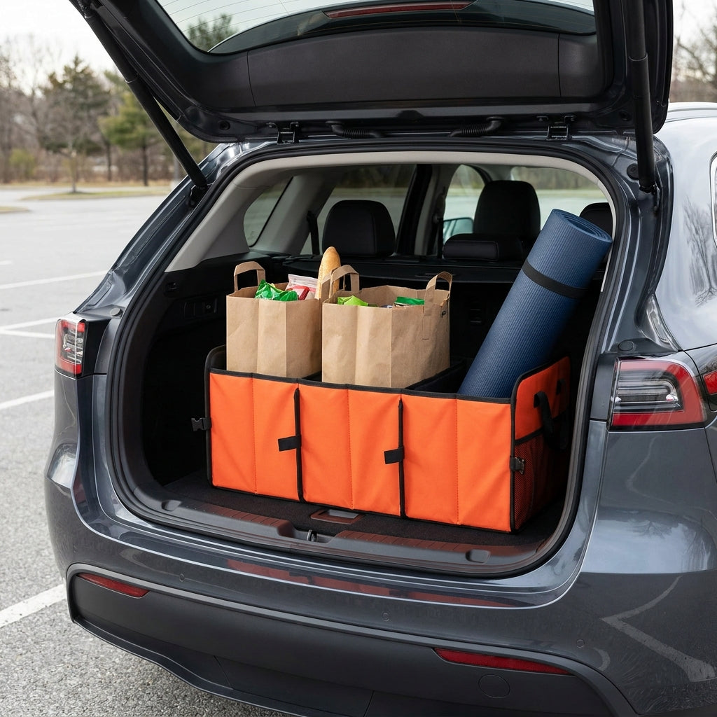 Adjustable Car Trunk Cargo Organizer Rack - Stops Groceries Sliding, Solid Plastic Baffle Divider for SUV, Sedan, Wagon