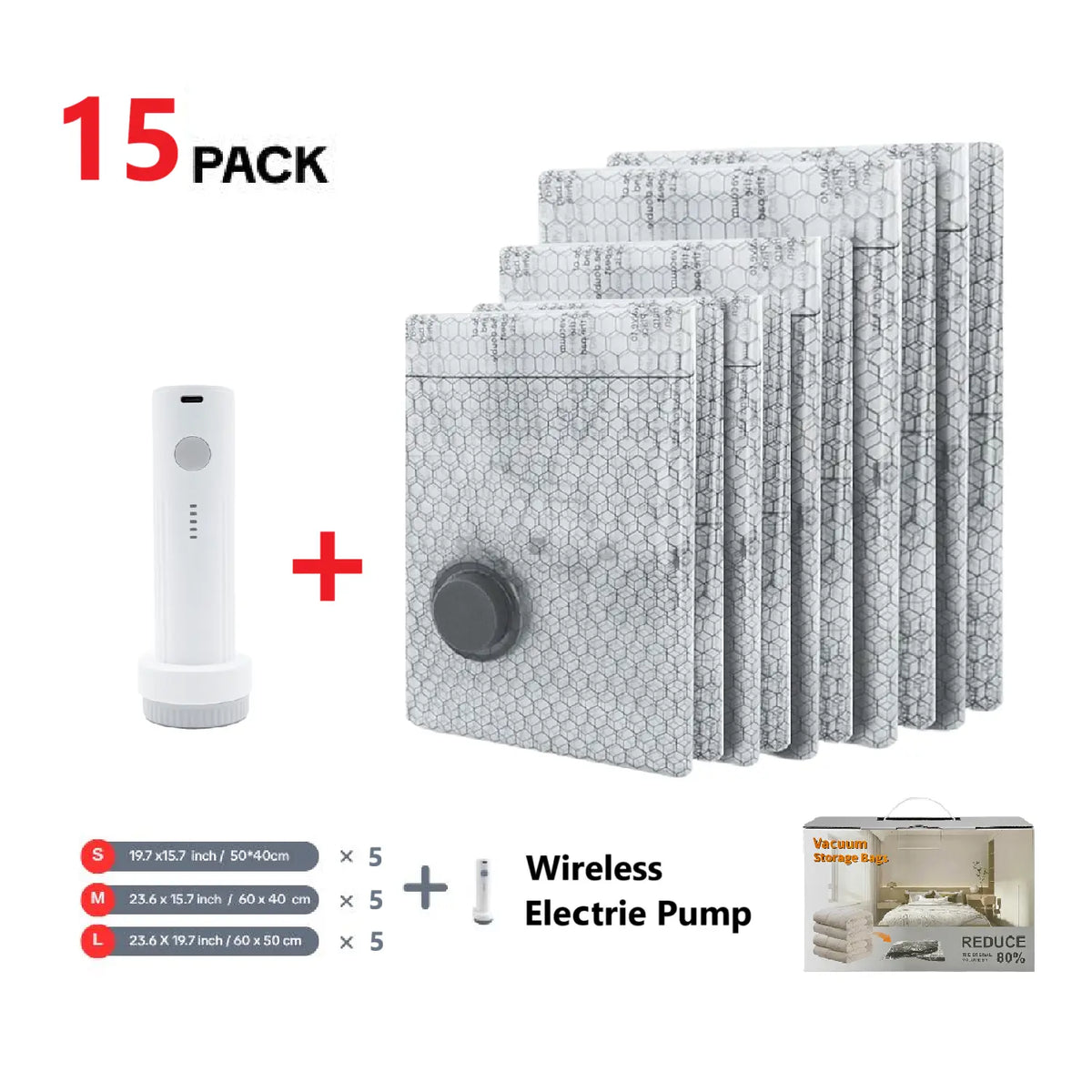 【Summer Vibes】X7 Cordless Travel Vacuum Storage Compression Bag Organiser Set with Rechargeable Air Pump (15-Pack), 3 Sizes, Powerful Air Removal, Waterproof Reusable Bags for Home Organization Travel, Carry-On Suitcases