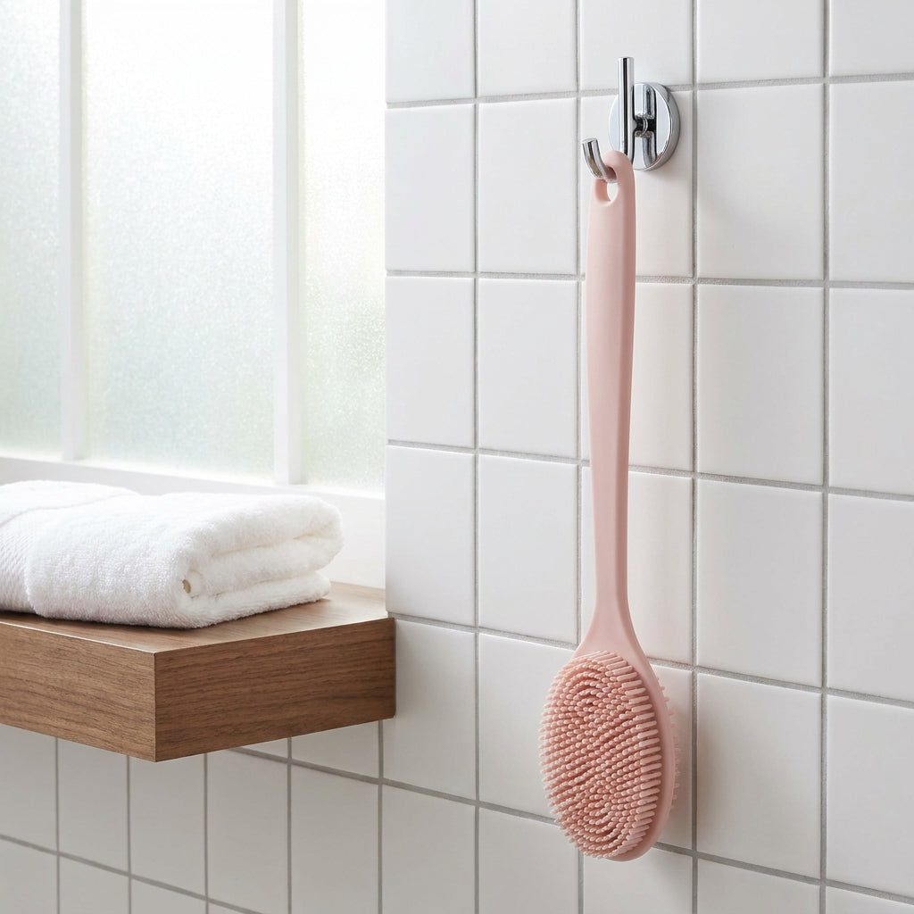 Silicone Back Scrubber Shower Brush - Long Handle Double-Sided Body Exfoliator, Massage Bath Brush, Anti-Mold Bathroom Cleaning Tool