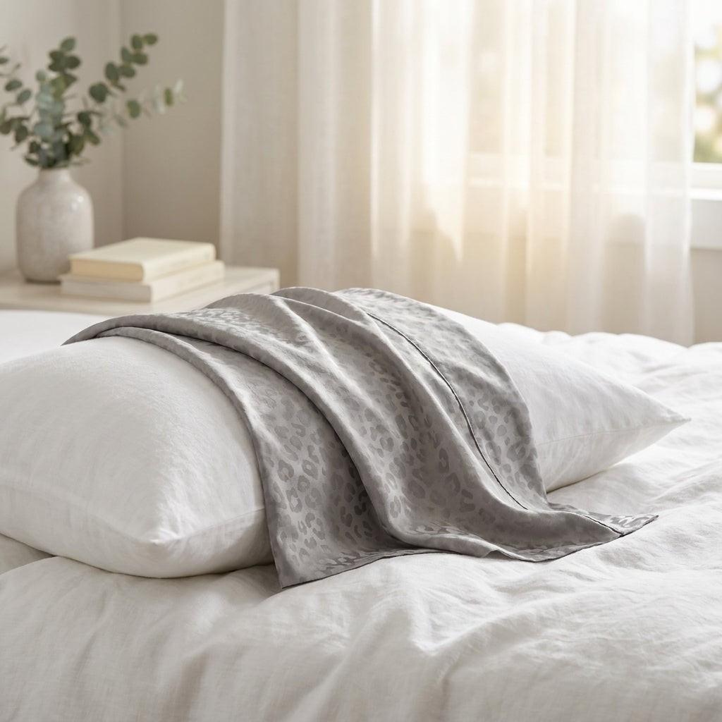 21 Momme Pure Mulberry Silk Pillowcase - Gray Leopard Print, Hidden Zipper, Queen / King Sizes, Hair & Skin Friendly