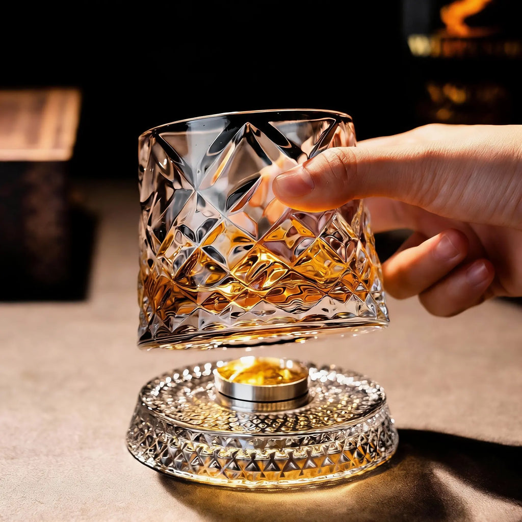 Summerwins【Vorhore】Luxury 360° Spinning Crystal Glass – Star-Cut Stress Relief Whiskey & Wine Glass, Elegant European Barware Gift，Rotating Glass Cup Spinning Glass Cup