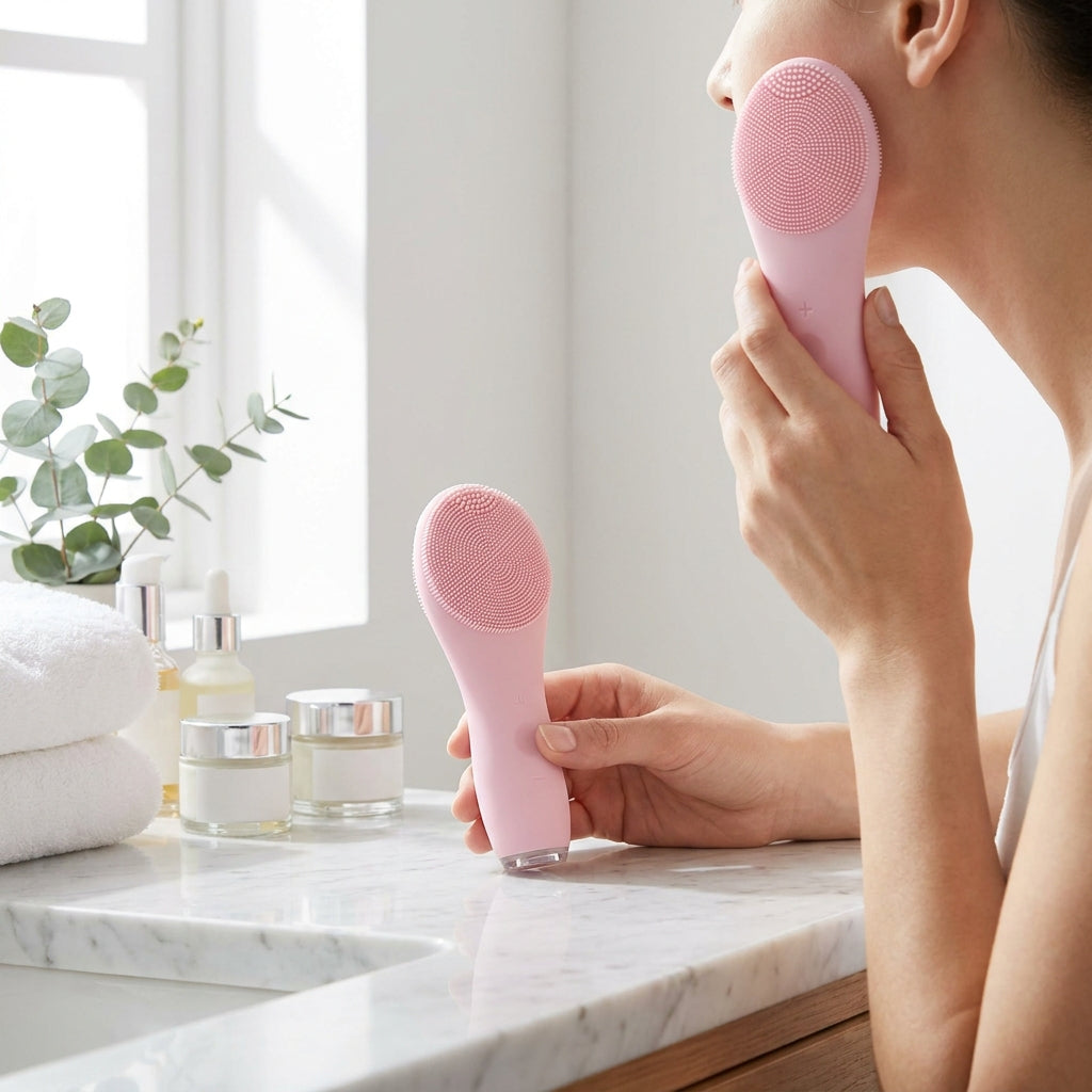 Sonic Silicone Facial Cleansing Brush - Electric Vibrating Face Scrubber, Deep Pore Exfoliator, Waterproof Skin Care Massager, USB Rechargeable