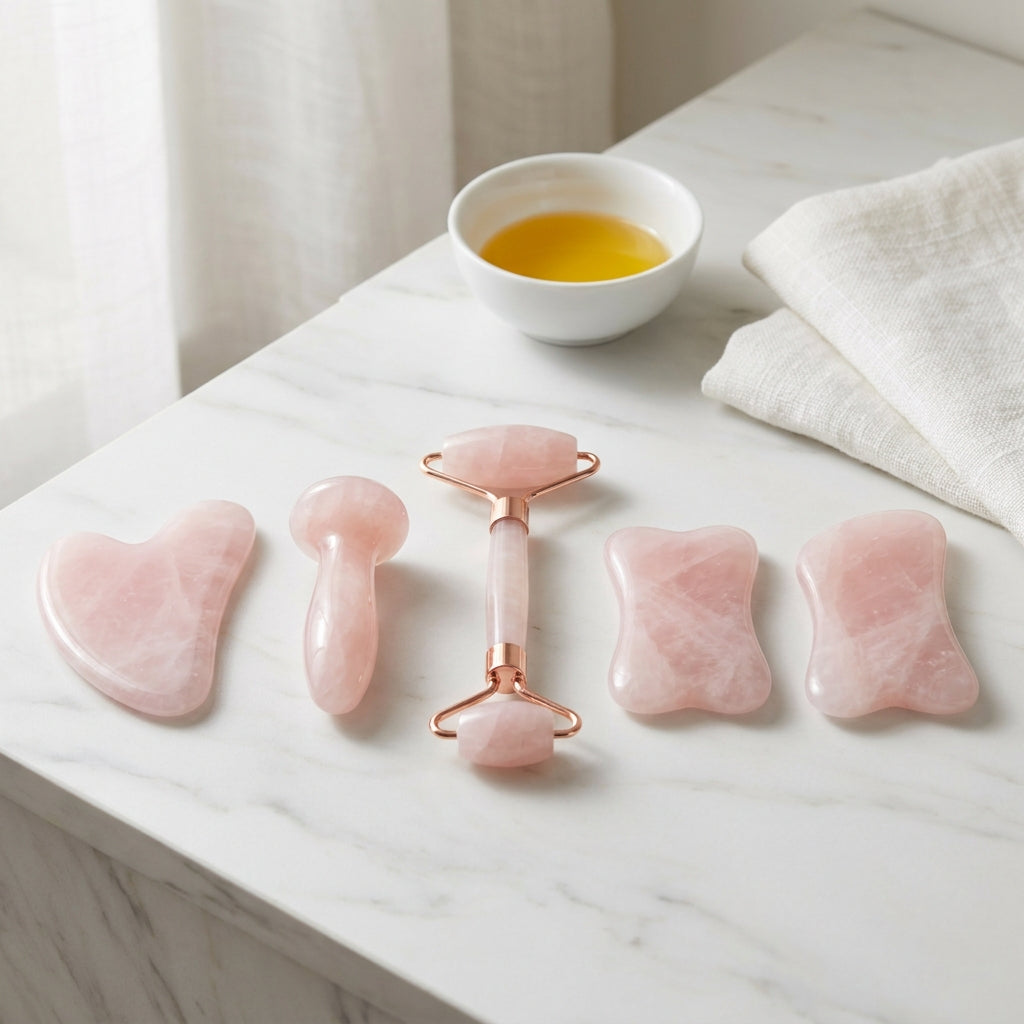 7-Piece Gua Sha & Jade Roller Beauty Set - Full Face, Neck & Body Massage Stones for Sculpting, Lymphatic Drainage & SPA Skincare