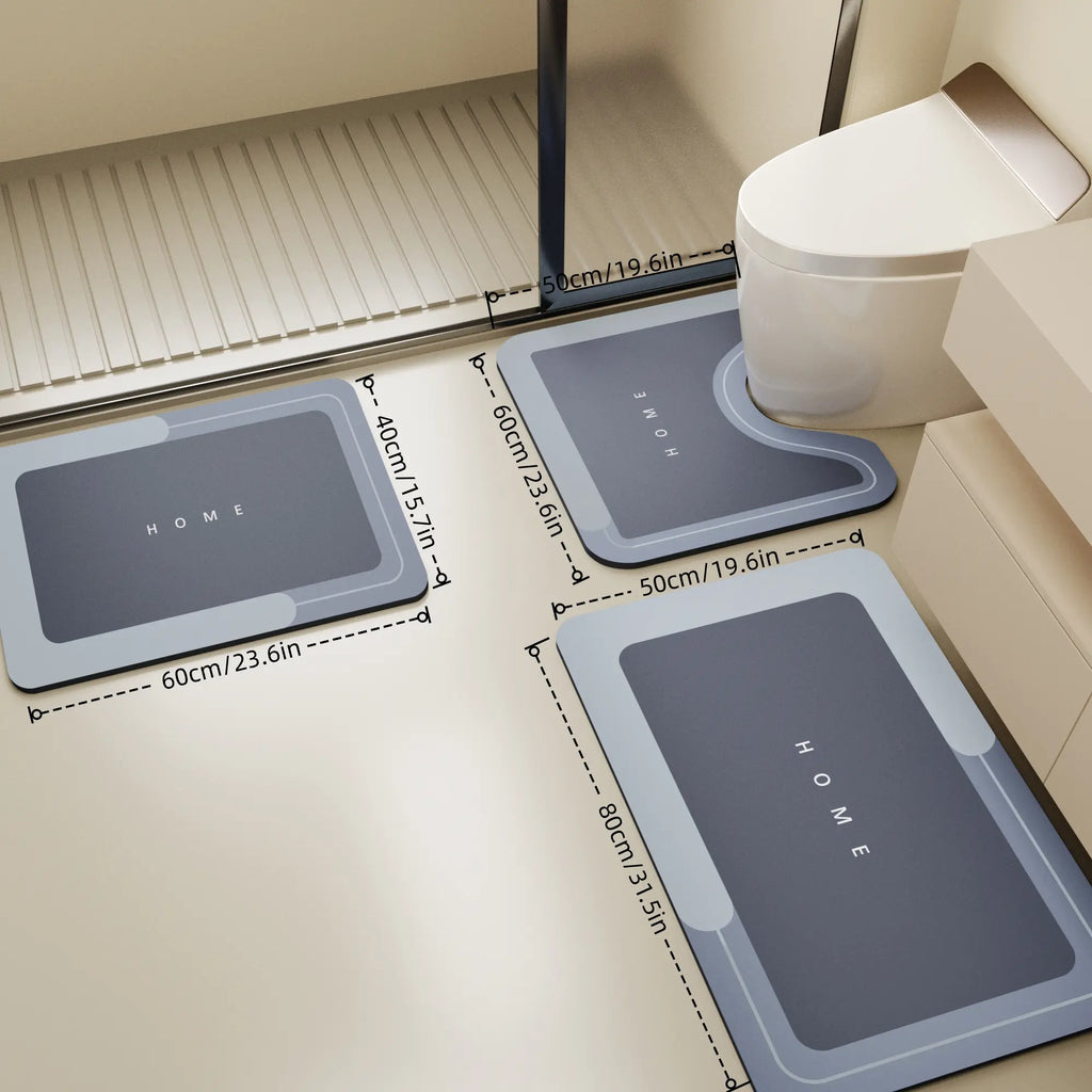 Bathroom Toilet Mat, 3-Piece Set, Quick-Drying Water-Absorbing Floor Mat, Rubber Anti-Slip Bottom Design, Suitable for Bathroom, Washbasin, Toilet, Kitchen, Living Room, beside the Bathtub, Laundry Room, Bathroom Decoration. Bathmat