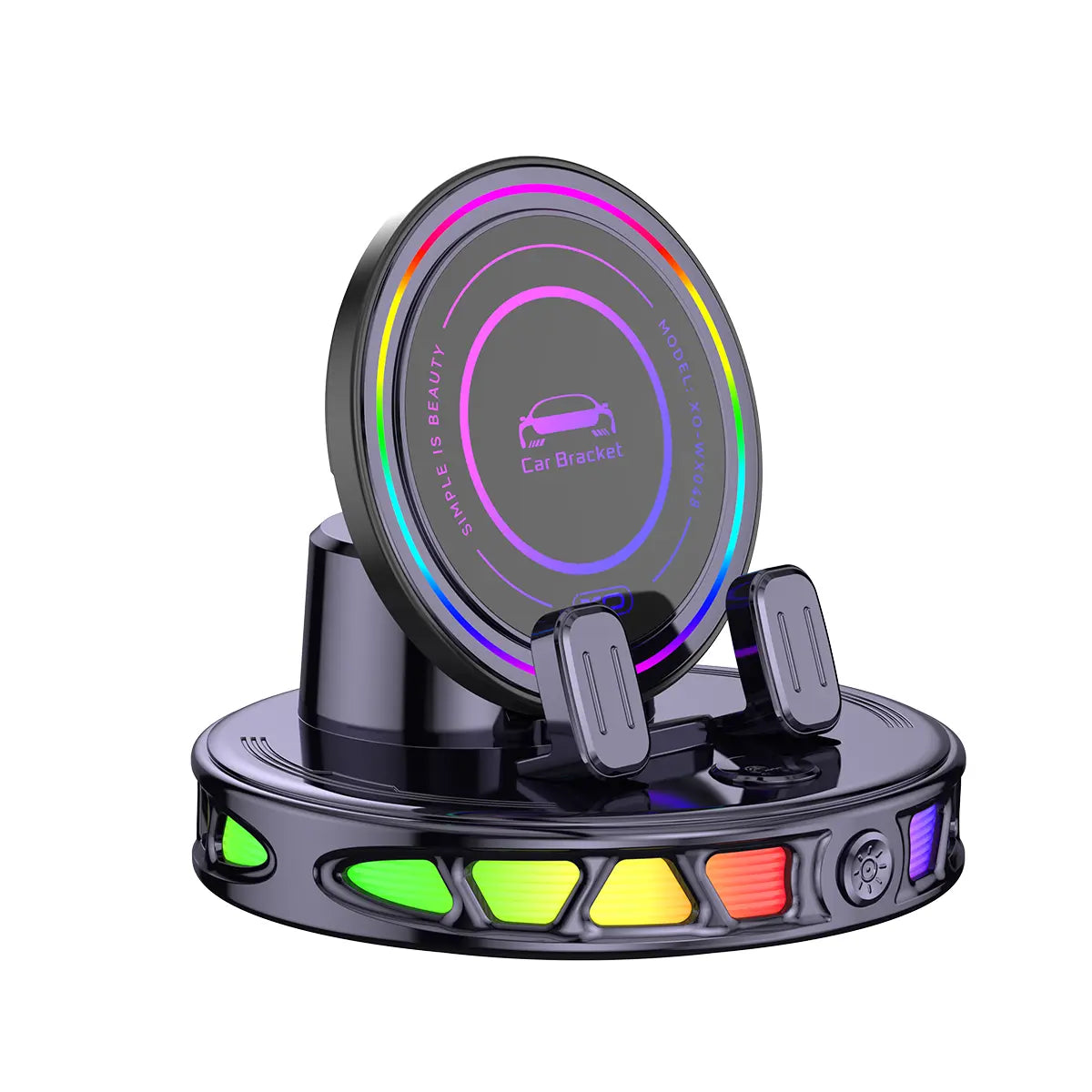 360° Rotating Wireless Charging Car Phone Mount with RGB Ambient Light – Ultra-Stable Vacuum Suction & Auto-Lock Holder for Dashboard & Windshield, Fits Iphone & Android
