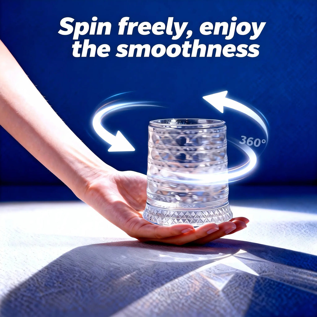 Summerwins【Vorhore】Luxury 360° Spinning Crystal Glass – Star-Cut Stress Relief Whiskey & Wine Glass, Elegant European Barware Gift，Rotating Glass Cup Spinning Glass Cup