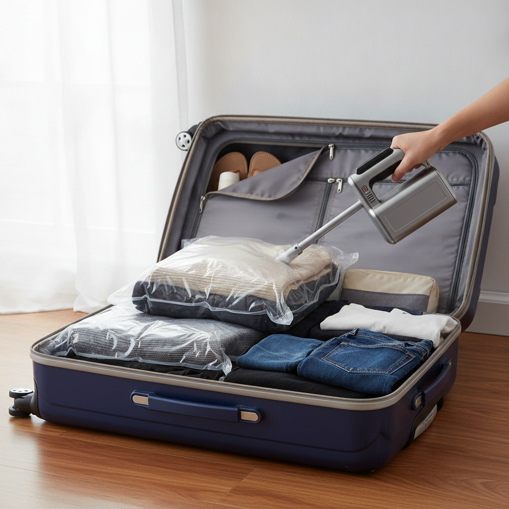 Travel Vacuum Storage Bags — Reusable Space Saving, Portable, Durable, Airtight, Hand Pump Included