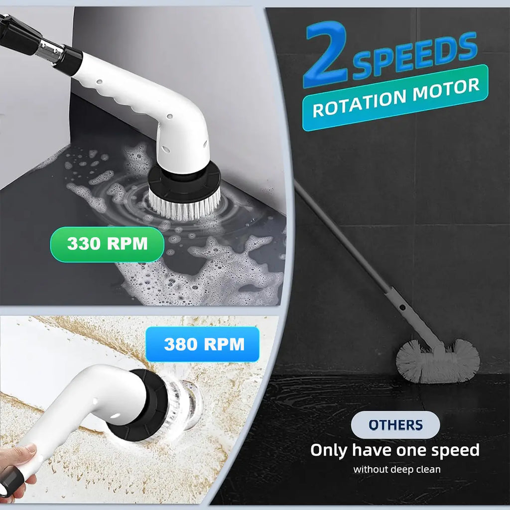 Cordless Electric Spin Scrubber - IPX7 Full-Body Waterproof Cleaning Brush with 4 Replaceable Heads, 3 Adjustable Extension Handle, 2-Speed for Bathroom, Kitchen, Homegoods, Bathroom Accessories, Back to School Haul, Tools and Gadgets, Apartment Stuff, Ba