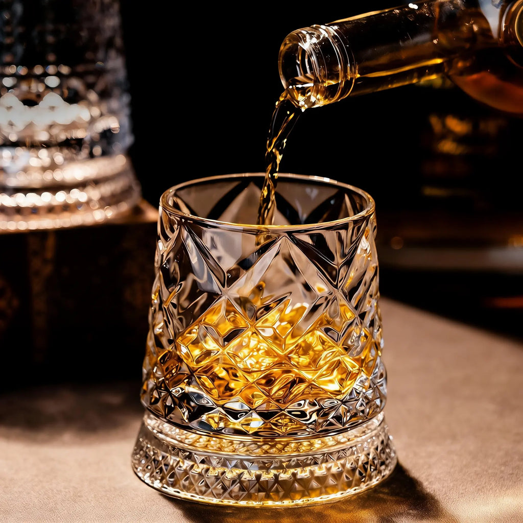 Summerwins【Vorhore】Luxury 360° Spinning Crystal Glass – Star-Cut Stress Relief Whiskey & Wine Glass, Elegant European Barware Gift，Rotating Glass Cup Spinning Glass Cup