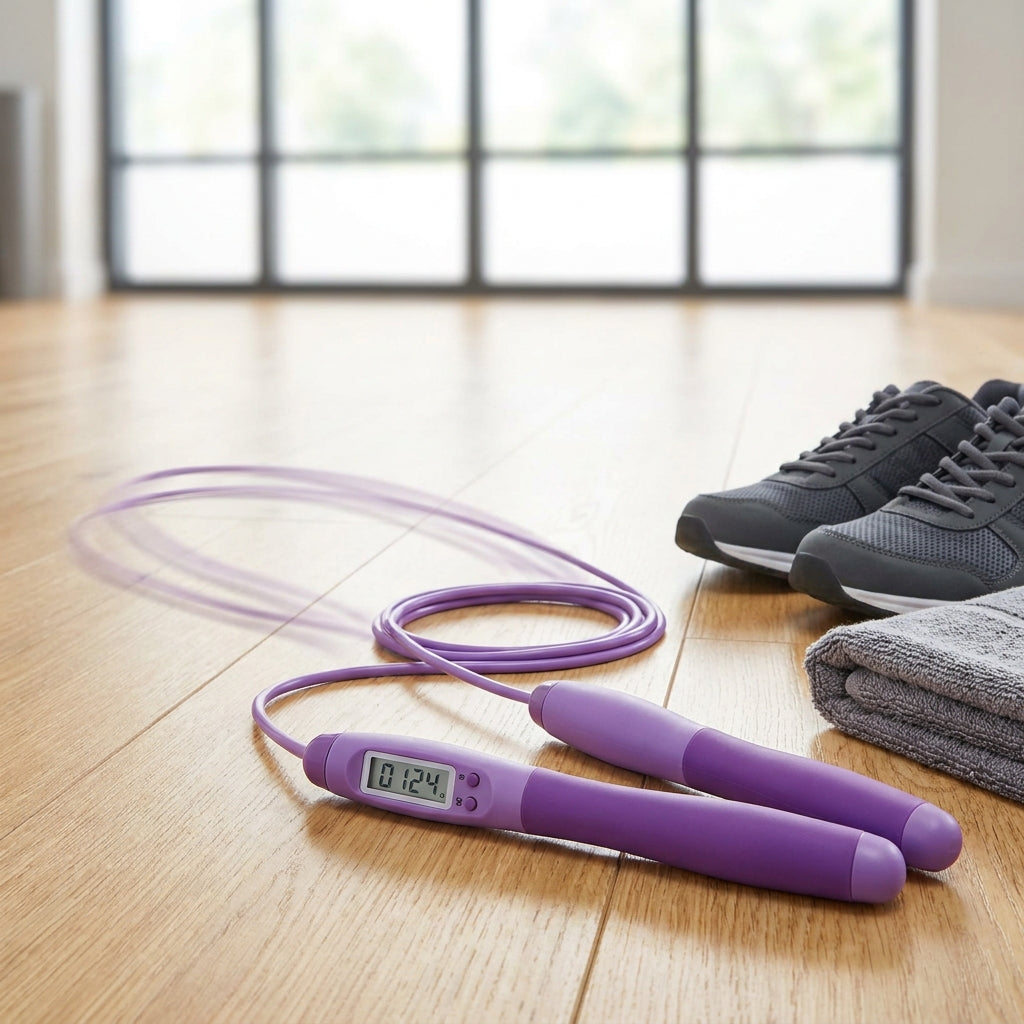Counting Jump Rope - Smart Workout Skipping Rope with Digital Counter & Timer, Silicone Handles, Adjustable Length, Cardio Fitness Training Tool