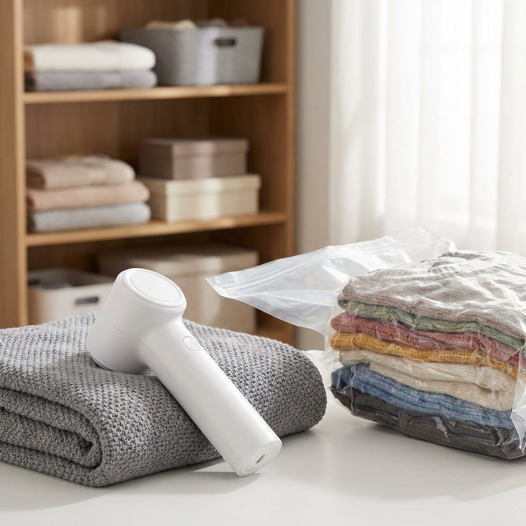 Electric Vacuum Storage Bag Kit with Mini Pump - Compress Clothes, Bedding & Travel Luggage by 75% in 60 Seconds