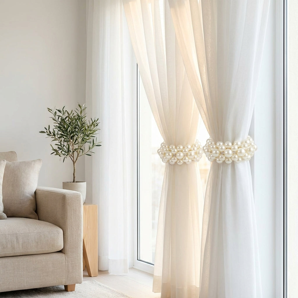 Pearl Magnetic Curtain Tiebacks (Set of 2) - No-Drill Decorative Holdbacks, Elegant Minimalist Window Treatment Upgrade