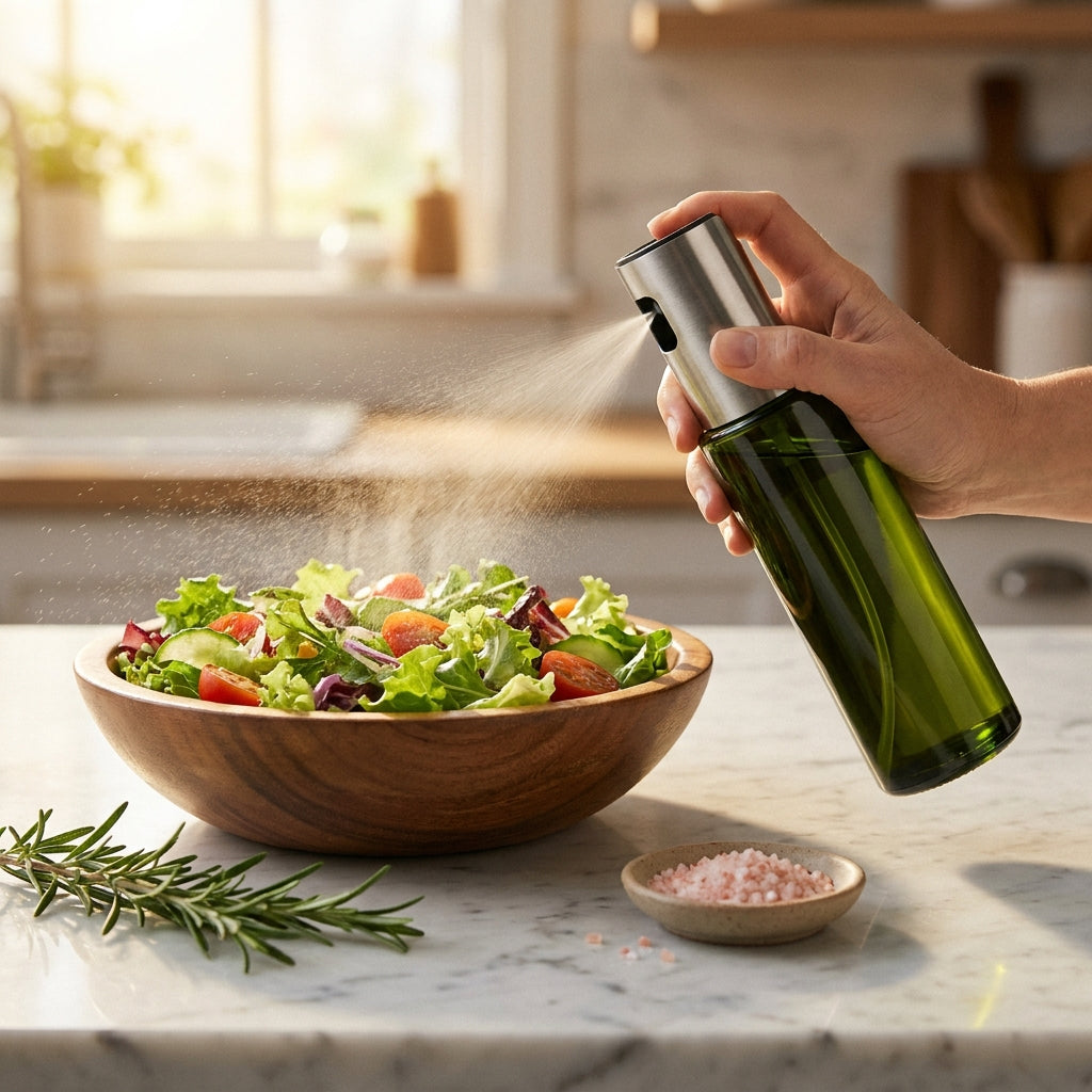 Light-Blocking Olive Oil Sprayer & Dispenser - 470ml 2-in-1 Dark Glass Bottle for Cooking, Salads, Air Fryer, Baking