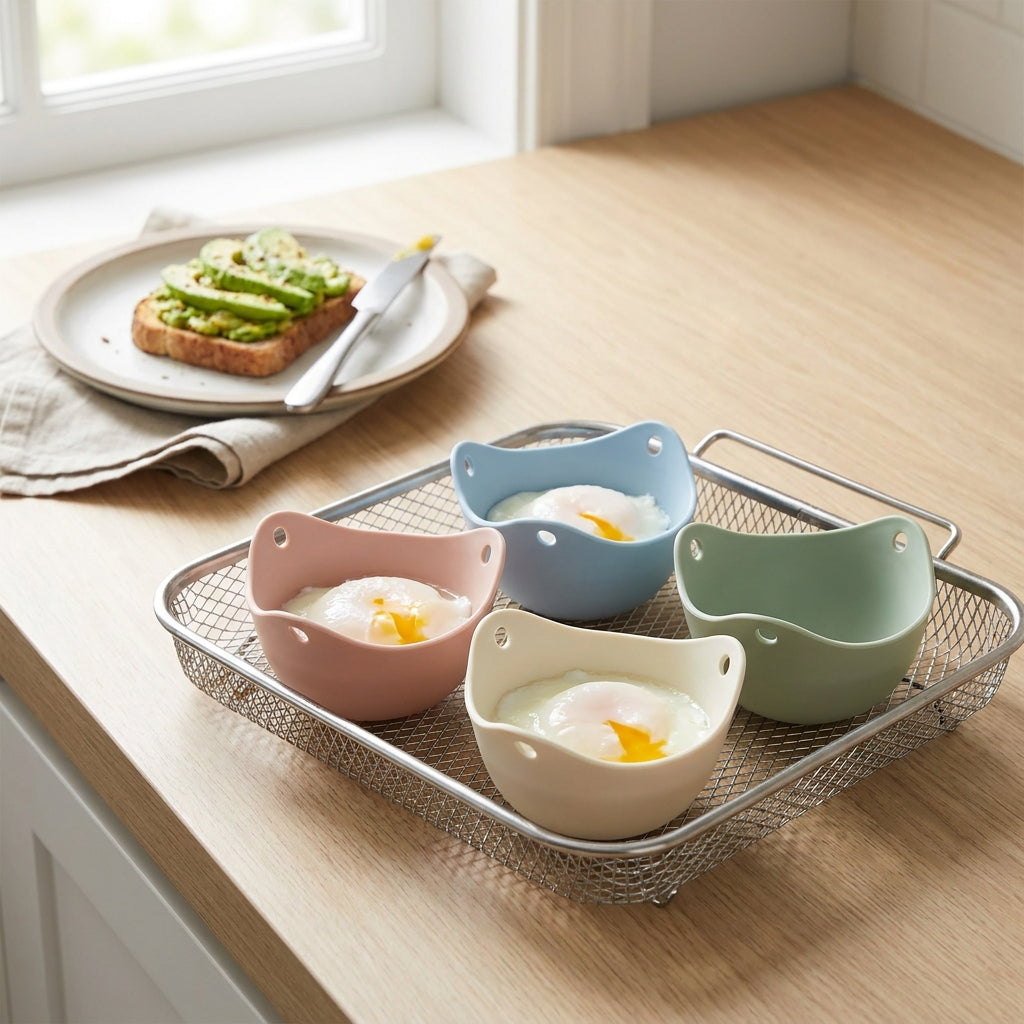 Silicone Egg Poacher Cup Set - Air Fryer, Microwave & Stovetop, Reusable Custard / Tart / Dessert Molds (3, 4, 6, or 12-Pack)