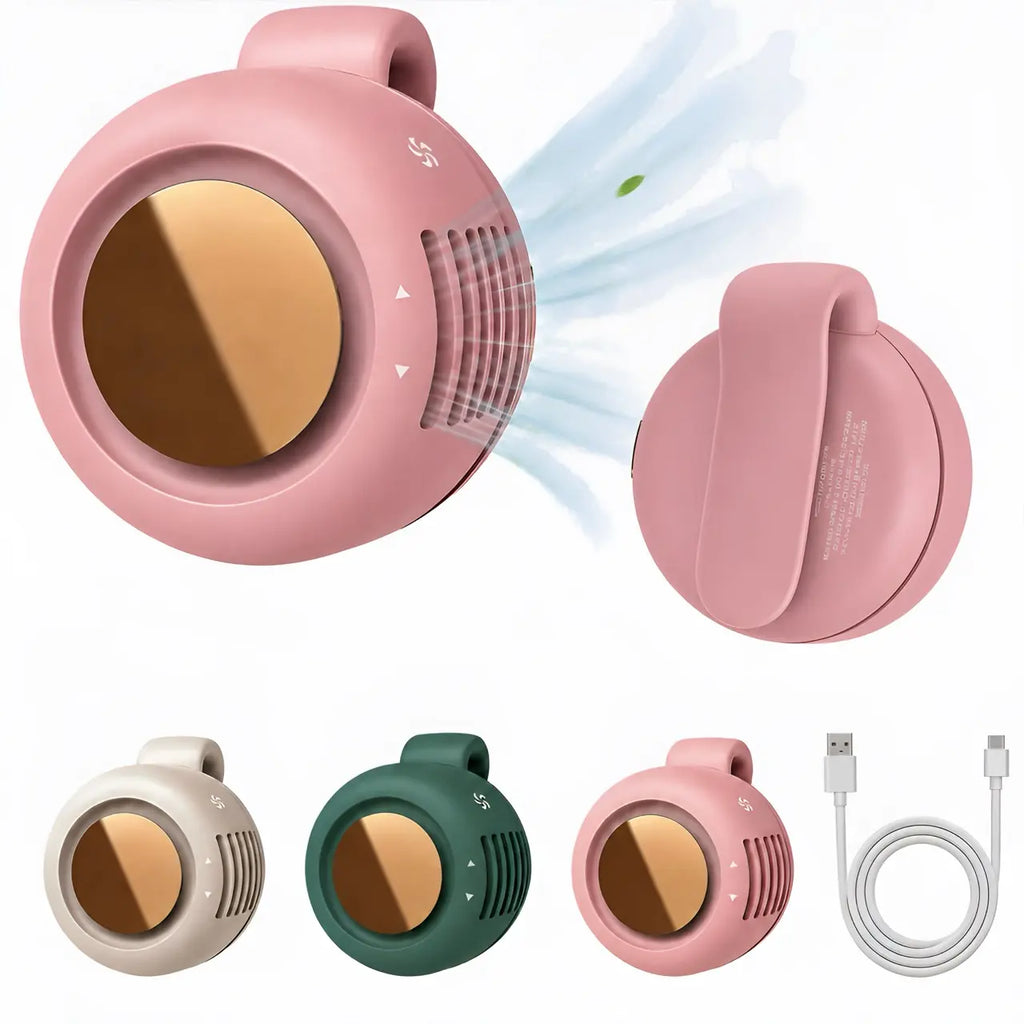 Portable silent mini bladeless electric fan, adjustable 3-speed suspended waist fan, rotating body fan, suitable for outdoor