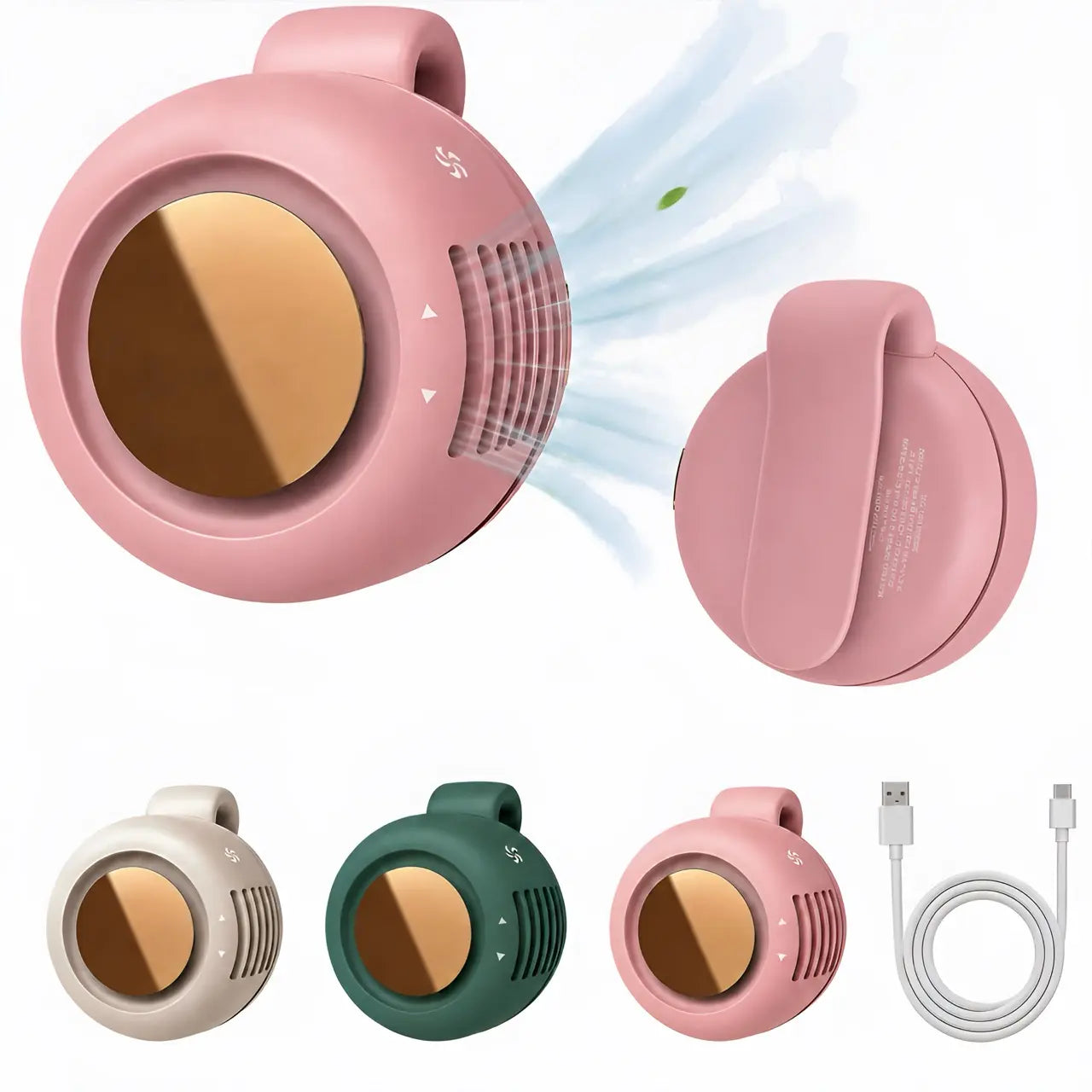 Portable silent mini bladeless electric fan, adjustable 3-speed suspended waist fan, rotating body fan, suitable for outdoor