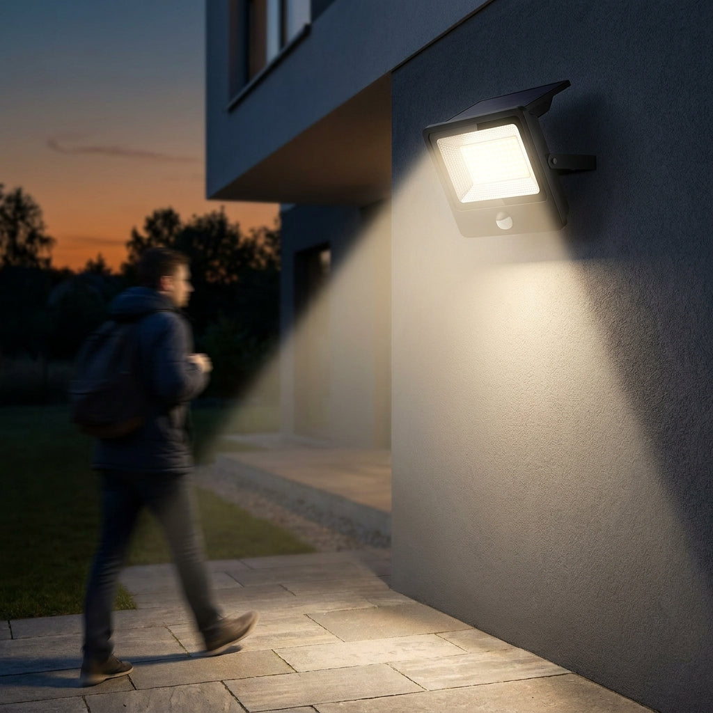Solar Motion-Sensor Flood Lights - 176 LEDs, IP65 Waterproof, 3 Modes, Zero-Wiring Security Lighting for Porch, Yard, Driveway