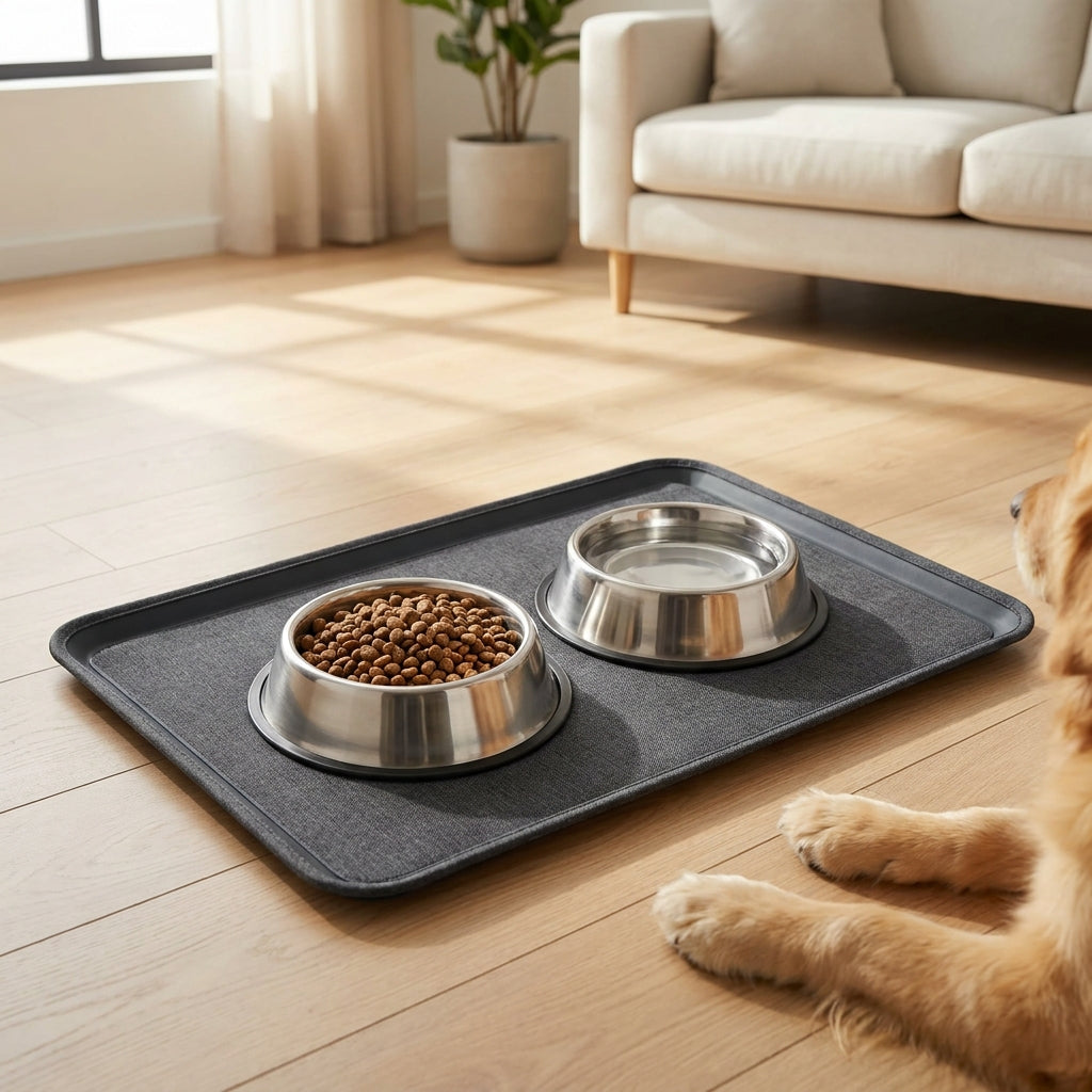 Absorbent Pet Feeding Mat - Waterproof Rubber-Backed Placemat for Dog & Cat Food and Water Bowls, Quick-Dry, Protects Floors