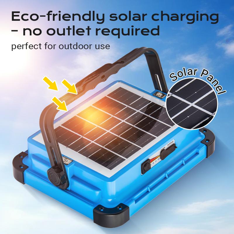 Solar LED Work Light — Portable, Rechargeable, Magnetic Base, IP65 Waterproof, 5 Lighting Modes, USB Charging